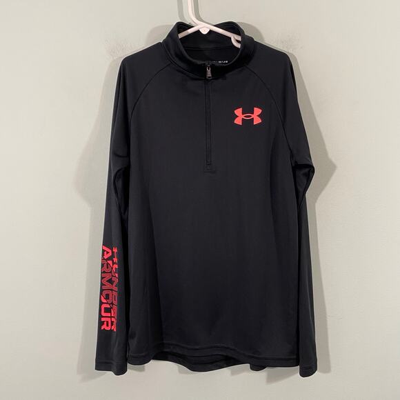 Under Armour Youth Black Orange Graphics Quarter Zip Performance Pullover Size M - Picture 1 of 8